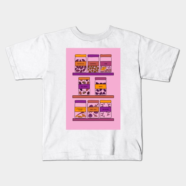 Tea Jar Shelves Kids T-Shirt by Slepowronski